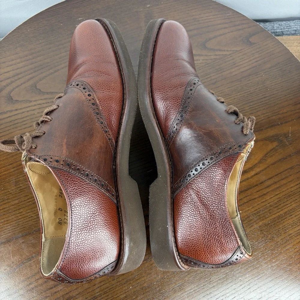 Cole Haan Shoes Men's 8D Brown Pebble Leather Brogue Derby Oxford Saddleback USA